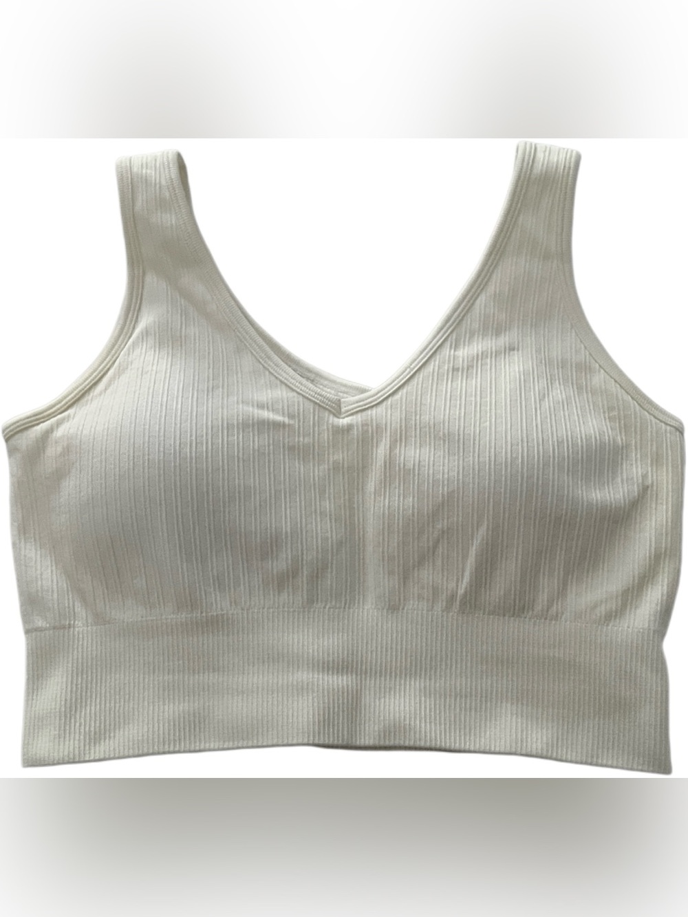 Velocity Ribbed V-Neck Wireless Bralette — Cream